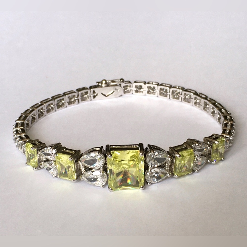 Statement 925 Sterling Silver Chartreuse Swarovski Crystal Bracelet